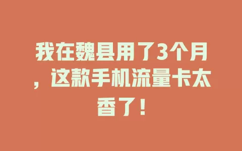 我在魏县用了3个月，这款手机流量卡太香了！