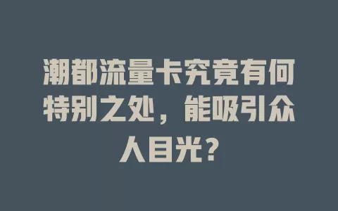 潮都流量卡究竟有何特别之处，能吸引众人目光？