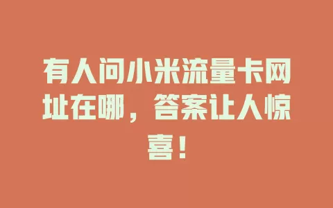 有人问小米流量卡网址在哪，答案让人惊喜！