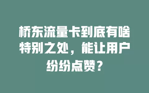 桥东流量卡到底有啥特别之处，能让用户纷纷点赞？