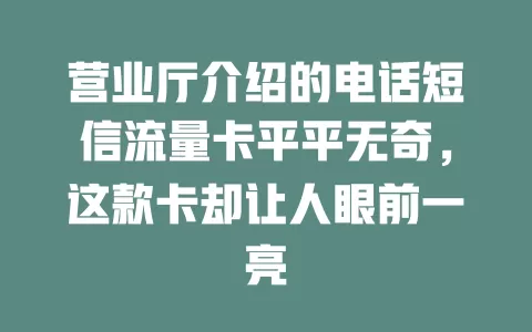 营业厅介绍的电话短信流量卡平平无奇，这款卡却让人眼前一亮