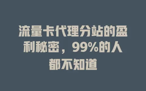 流量卡代理分站的盈利秘密，99%的人都不知道