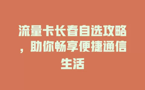 流量卡长春自选攻略，助你畅享便捷通信生活