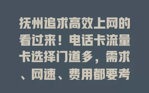 抚州追求高效上网的看过来！电话卡流量卡选择门道多，需求、网速、费用都要考虑，选对才能畅享便捷上网通讯生活