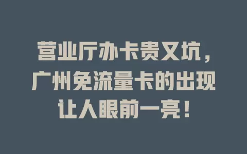 营业厅办卡贵又坑，广州免流量卡的出现让人眼前一亮！