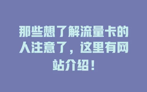 那些想了解流量卡的人注意了，这里有网站介绍！