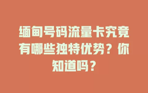缅甸号码流量卡究竟有哪些独特优势？你知道吗？