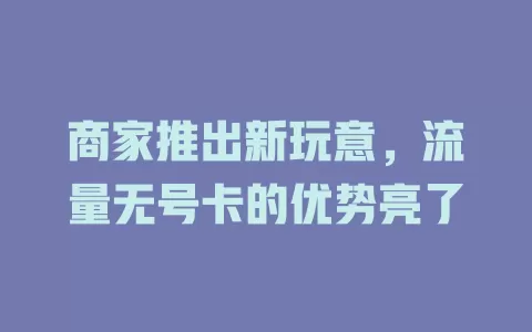 商家推出新玩意，流量无号卡的优势亮了