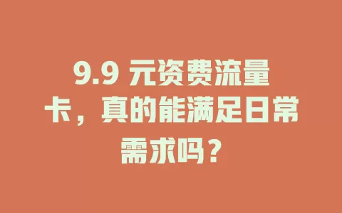 9.9 元资费流量卡，真的能满足日常需求吗？