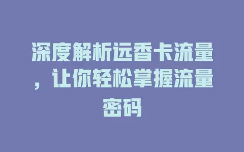 深度解析远香卡流量，让你轻松掌握流量密码