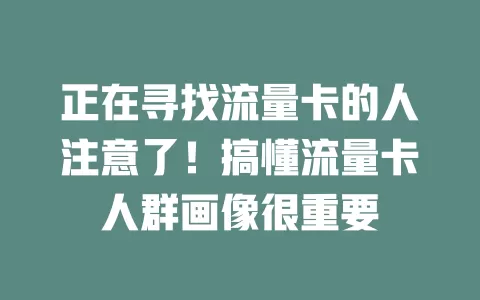 正在寻找流量卡的人注意了！搞懂流量卡人群画像很重要