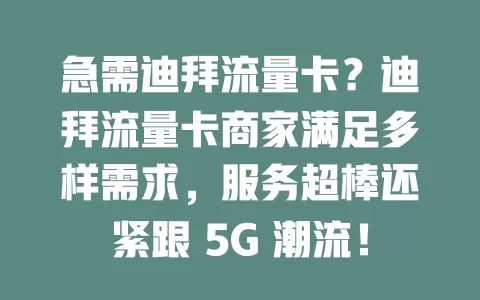 急需迪拜流量卡？迪拜流量卡商家满足多样需求，服务超棒还紧跟 5G 潮流！