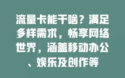 流量卡能干啥？满足多样需求，畅享网络世界，涵盖移动办公、娱乐及创作等