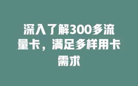 深入了解300多流量卡，满足多样用卡需求
