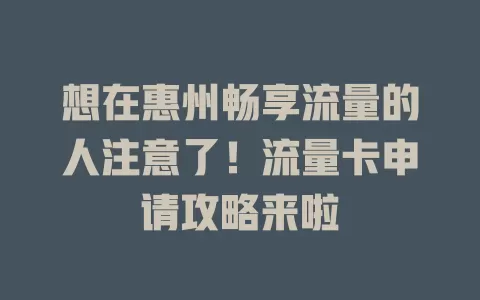 想在惠州畅享流量的人注意了！流量卡申请攻略来啦