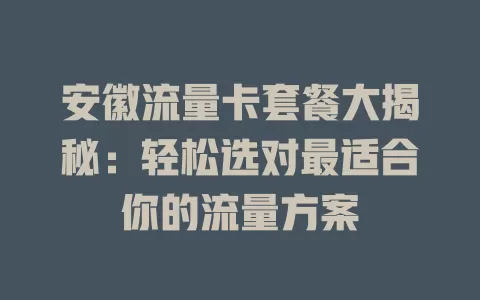 安徽流量卡套餐大揭秘：轻松选对最适合你的流量方案