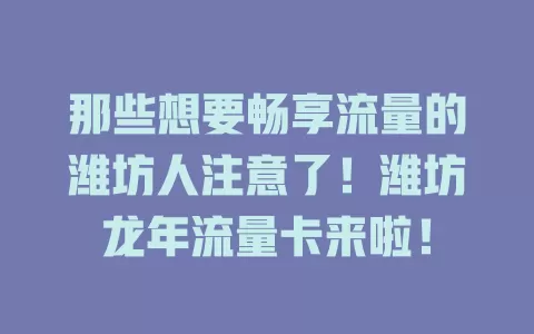 那些想要畅享流量的潍坊人注意了！潍坊龙年流量卡来啦！
