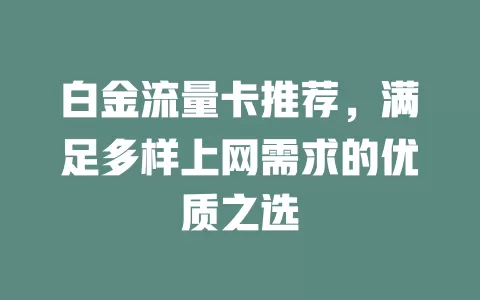 白金流量卡推荐，满足多样上网需求的优质之选
