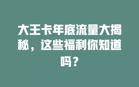 大王卡年底流量大揭秘，这些福利你知道吗？