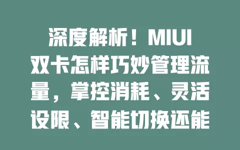 深度解析！MIUI双卡怎样巧妙管理流量，掌控消耗、灵活设限、智能切换还能省流量