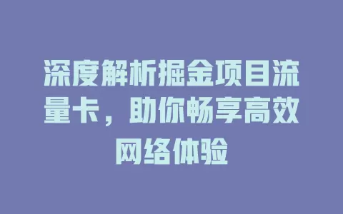 深度解析掘金项目流量卡，助你畅享高效网络体验