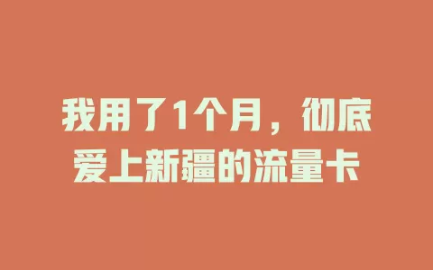 我用了1个月，彻底爱上新疆的流量卡