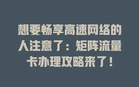 想要畅享高速网络的人注意了：矩阵流量卡办理攻略来了！