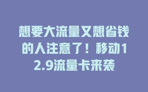 想要大流量又想省钱的人注意了！移动12.9流量卡来袭