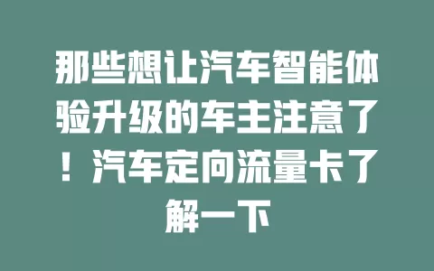那些想让汽车智能体验升级的车主注意了！汽车定向流量卡了解一下