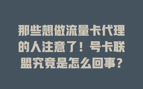 那些想做流量卡代理的人注意了！号卡联盟究竟是怎么回事？