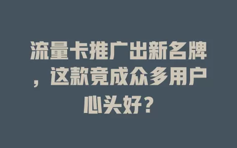 流量卡推广出新名牌，这款竟成众多用户心头好？