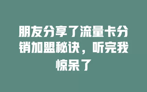 朋友分享了流量卡分销加盟秘诀，听完我惊呆了