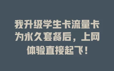 我升级学生卡流量卡为永久套餐后，上网体验直接起飞！
