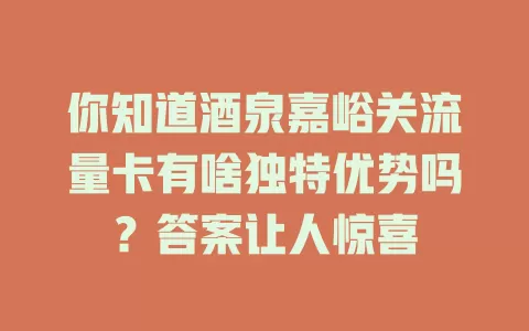 你知道酒泉嘉峪关流量卡有啥独特优势吗？答案让人惊喜