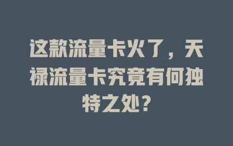 这款流量卡火了，天禄流量卡究竟有何独特之处？