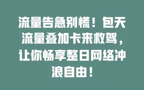 流量告急别慌！包天流量叠加卡来救驾，让你畅享整日网络冲浪自由！