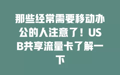 那些经常需要移动办公的人注意了！USB共享流量卡了解一下