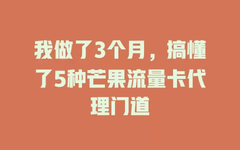 我做了3个月，搞懂了5种芒果流量卡代理门道