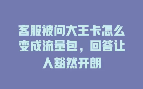 客服被问大王卡怎么变成流量包，回答让人豁然开朗
