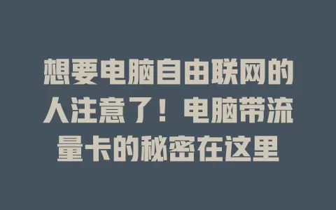 想要电脑自由联网的人注意了！电脑带流量卡的秘密在这里
