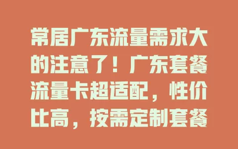 常居广东流量需求大的注意了！广东套餐流量卡超适配，性价比高，按需定制套餐，网络覆盖广，服务贴心，是你网络生活的得力助手