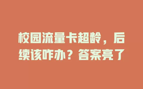 校园流量卡超龄，后续该咋办？答案亮了