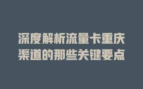 深度解析流量卡重庆渠道的那些关键要点