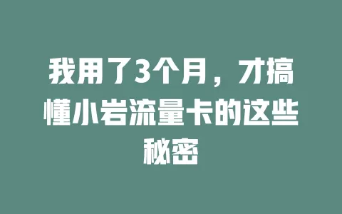 我用了3个月，才搞懂小岩流量卡的这些秘密