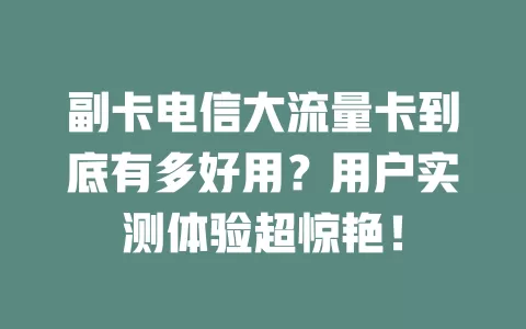 副卡电信大流量卡到底有多好用？用户实测体验超惊艳！