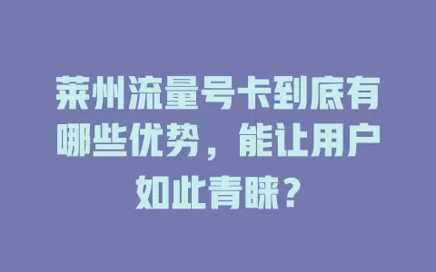 莱州流量号卡到底有哪些优势，能让用户如此青睐？