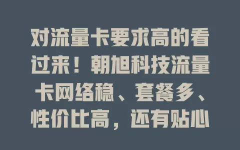 对流量卡要求高的看过来！朝旭科技流量卡网络稳、套餐多、性价比高，还有贴心服务，助你畅享精彩网络时光