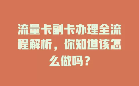 流量卡副卡办理全流程解析，你知道该怎么做吗？