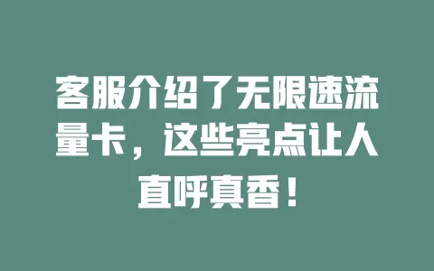 客服介绍了无限速流量卡，这些亮点让人直呼真香！