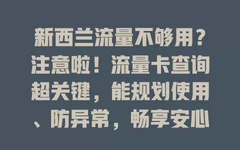 新西兰流量不够用？注意啦！流量卡查询超关键，能规划使用、防异常，畅享安心便捷网络